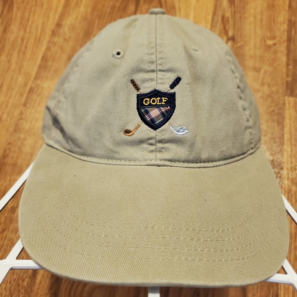 Vintage 90s Golf Hat Cap Men Strapback Khaki Embroidered Logo Cherokee‎